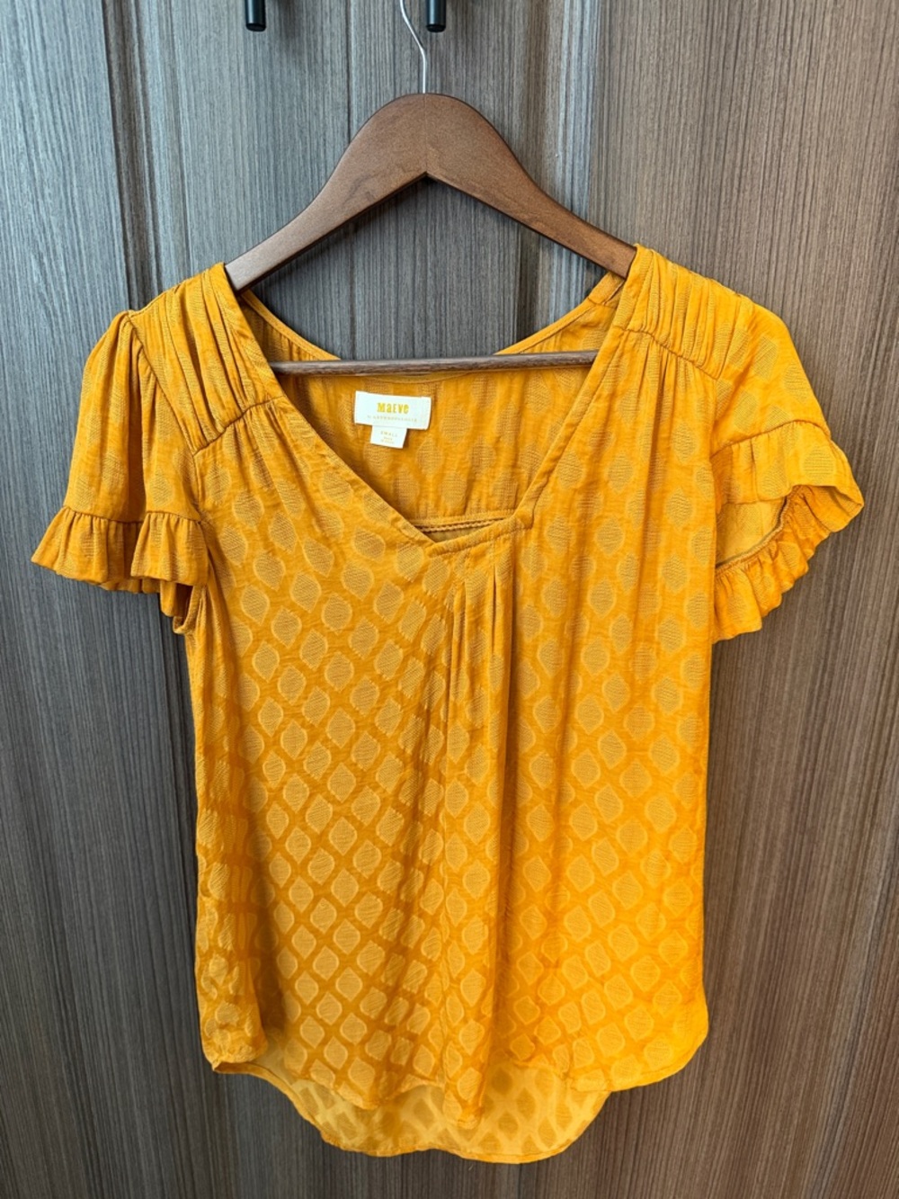Maeve Golden Mustard Short Sleeve Scoop Neck Top